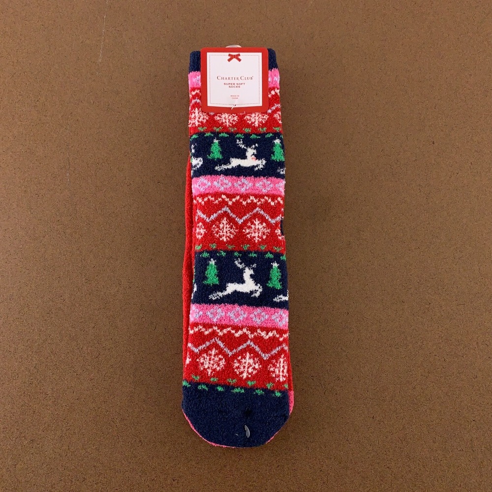Charter Club Women's One Size Colorful Holiday Super Soft Crew Socks 2 Pairs NWT